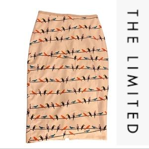 The Limited Off-White Bird Pencil Skirt